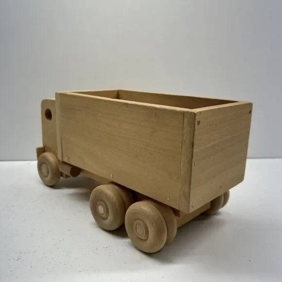 Vintage Hand-made Wooden Toy Semi-truck With Box Trailer - Picture 5 of 8